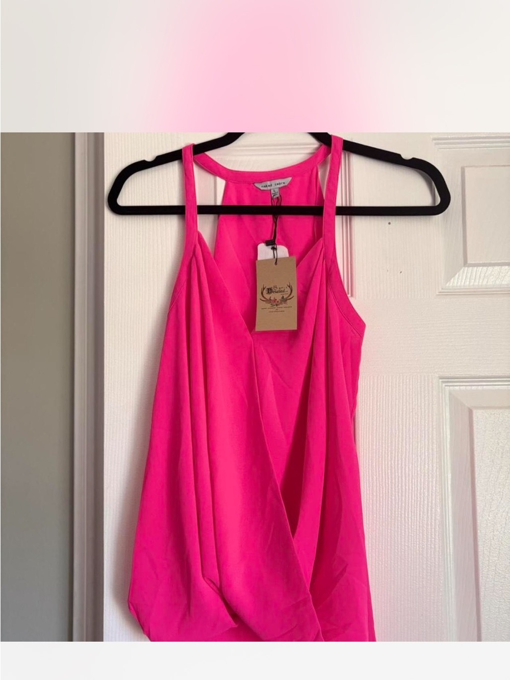 Sleeveless Draped Halter Tank Top - Hot Pink